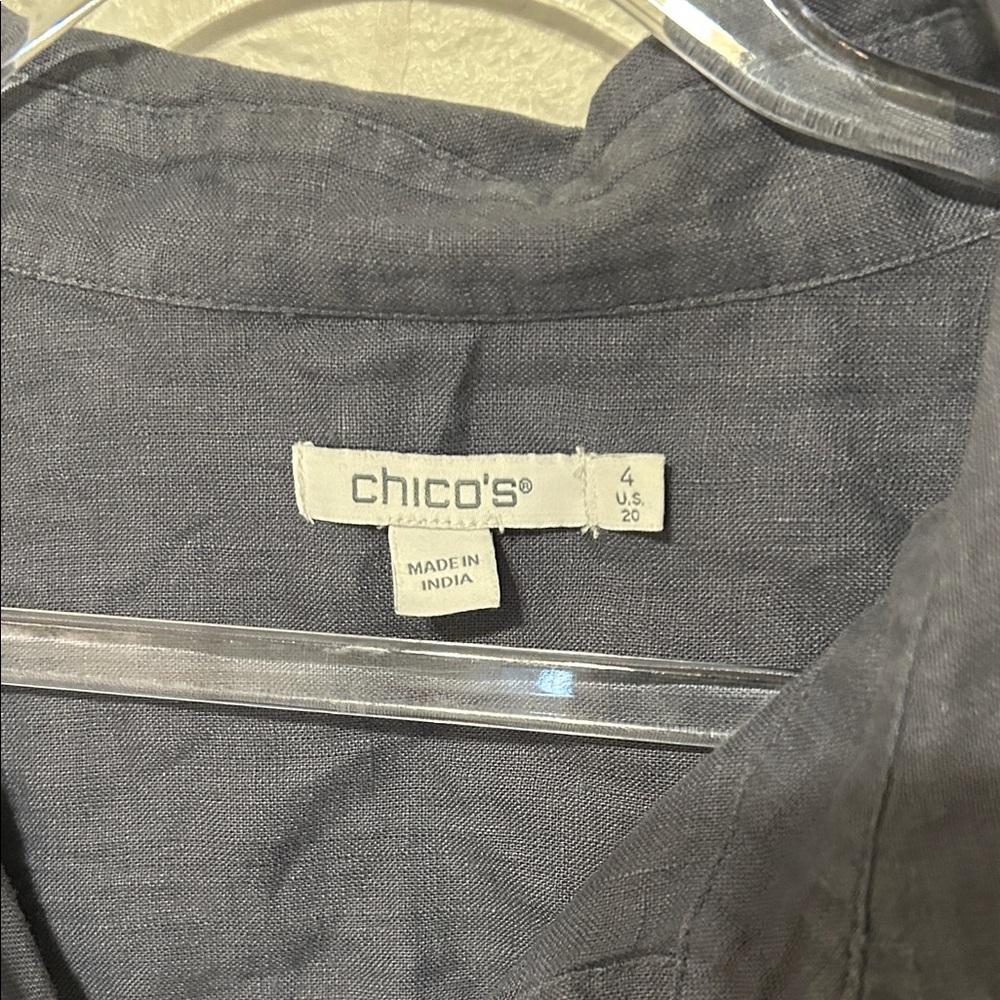 🐣Chico's Classic linen fringe gray Button Down Shirt size 4/us 20 GUC - Picture 8 of 10